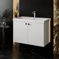 Produktbild: KAREN banyo Waschtisch Set | Badmöbel Weiß | Waschtisch mit Unterschrank 80 cm | Badezimmerschränke | Badezimmerset 2 teilig, Badmöbel Gäste WC | Badunterschrank Keramikwaschbecken (Mimoza 80)