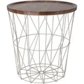 Produktbild: Spetebo - Gitterkorb Beistelltisch aus Metall 39 cm - creme - Korbtisch mit Holz Optik Tischplatte in braun