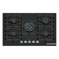 Produktbild: Bosch, Serie 6, PPQ7A6I40, 75 cm Gaskochfeld mit 5 Brennern, 4 kW Wok-Brenner, optimierter FlameSelect, 5 spülmaschinengeeignete Gusseisen-Halterungen, abnehmbare Metall-Schwert-Zifferblätter