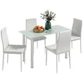 Produktbild: HOMCOM 5-TLG. Essgruppe, Esstisch mit 4 Stühlen, Küchentisch mit Hartglasplatte, Esszimmergruppe, Esszimmermöbel, Esstisch Set für Küche, Esszimmer, Stahl, Weiß