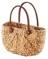 Produktbild: Kobolo Tasche Wasserhyazinthe, 39x16x45 cm, braune, geflochtene Henkeltasche mit robusten Kunstlederhenkeln, ideal als Einkaufstasche, Strandtasche oder modisches Accessoire für Alltag & Freizeit