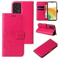 Produktbild: LBH Handy Hülle für Samsung Galaxy A33 5G Case Handytasche Schmetterling Blumen Flower Standfunktion Schutzhülle Magnet Rundum Schutz 360 Grad Flipcase Cover Pink