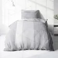 Produktbild: Träumschön Premium Bettwäsche 155x220 + 80x80 cm - Grau Gestreifts Design - Sommer Bettwäsche aus Baumwolle – Weich, Atmungsaktiv & Hautfreundlich - bügelfrei