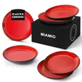 Produktbild: MIAMIO – 6 teiliges Teller/Speiseteller Set aus Steingut Keramik Geschirr Set - Le Papillon Kollektion (Rot, Kleine Teller (6x))
