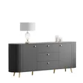 Produktbild: Lookway Kommode Elodie II 2D3S 190 – Elegante Sideboard mit vertikalen Fräsungen, abgerundeten Seiten & schrägen Metallfüßen, modernes Design für Wohnzimmer oder Esszimmer (Schwarz, Beine: Gold)