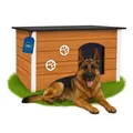 Produktbild: Outentin Hundehütte Outdoor Winterfest für Große Hunde – Isoliertes & Wetterfestes Hundehaus mit Flachdach zum Öffnen –Holz – 105x71x64 cm –Eiche