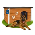 Produktbild: Outentin Hundehütte Outdoor Winterfest - Hundehaus für Große Hund - Isoliert und Wetterfest - Hunde Haus für Draußen mit zum Öffnen Flachdach - Stabile und Moderne Villa - 105 x 71 x 64cm -Eiche