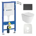Produktbild: DOMINO Geberit Duofix Basic Vorwandelement + Wand-WC Tiefspül Galve Becken Weiß Spülrandlos + Bedienplatte Delta 25 für Doppelspülung | Komplett Set