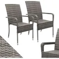 Produktbild: Juskys Polyrattan Gartenstühle Yoro 2er Set - mit Armlehnen & Rückenlehne - 2 Stühle stapelbar - Rattan Stuhl Garten - Stapelstuhl Grau-meliert - Grau