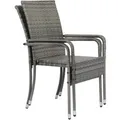 Produktbild: Juskys Polyrattan Gartenstühle Yoro 2er Set Stapelbar mit Armlehnen Grau Meliert