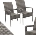 Produktbild: Juskys Polyrattan Gartenstühle Yoro 2er Set - mit Armlehnen & Rückenlehne - 2 Stühle stapelbar - Rattan Stuhl Garten - Stapelstuhl Grau-meliert