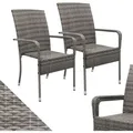 Produktbild: Polyrattan Gartenstühle Yoro 2er Set - Mit Armlehnen & Rückenlehne - 2 Stühle Stapelbar - Rattan Stuhl Garten - Grau-meliert - Juskys