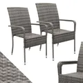 Produktbild: Juskys Polyrattan Gartenstühle Yoro 2er Set mit Armlehnen & Rückenlehne - 2 Stühle stapelbar - Rattan Stuhl Garten - Stapelstuhl Grau-meliert
