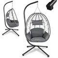 Produktbild: Hängesessel Aria Mit Kissen - Höhenverstellbar & Faltbar - Polyrattan Hängeschaukel Outdoor & Indoor - Korbhängesessel Bis 130kg Dunkelgrau - Juskys