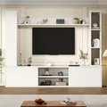 Produktbild: 180*35*33.5cm TV Wohnwand-set mit Vitrinen (Komplett-Set, 4-St),Mediawand inkl.TV-Board, Standregal und 2 Wandregal,TV Wohnzimmermöbel-Set,TV-Schrank, stehend&hängend,TV bis 80',Weiß