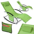 Produktbild: SoBuy OGS28-GR Sonnenliege Gartenliege wetterfest Liegestuhl Schaukelstuhl mit Kopfkissen Relaxliege Schaukelliege Strandliege Outdoor bis 150 kg Grün
