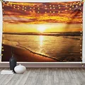 Produktbild: ABAKUHAUS hawaiisch Wandteppich, Strand Sunset Coast aus Weiches Mikrofaser Stoff Waschbar ohne Verblassen Digitaldruck, 150 x 110 cm, Dunkelorange Orange Gelb