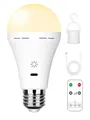 Produktbild: E27 Aufladbare Glühbirne mit Fernbedienung & Touch, 3000K Warmweiß, 1 Stück | 2600mAh Batterie Glühbirnen, Akku LED dimmbar 7W 700lm, USB-C, 3 Timer, Haken, für Lampen ohne Strom, Camping & Außen