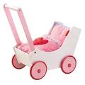 Produktbild: Haba 950 - Puppenwagen Herzen, niedlicher Puppenwagen aus Holz mit mit zweifach verstellbarem Bügel, Matratze, Kissen und Decke, Spielzeug ab 12 Monaten
