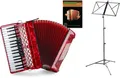 Produktbild: 72 Bass Piano Akkordeon Set Schüler Tasten 3-chörig Tasche Gurt Rot Notenständer