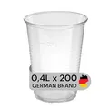 Produktbild: LogiPack GeRo Trinkbecher Made in Germany | Eichstrich 0,4l | Bierbecher Plastikbecher Einwegbecher aus Kunststoff PP (Polypropylen), Transparent klar | Ausschankbecher (200)
