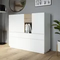 Produktbild: Forte LEWISVILLE Sideboard 180, minimalistisches Sideboard, 1-türig, Kippfach, Schublade, Holzwerkstoff, Wohnzimmer, Secret Grey | Valenica Eiche Holzdekor, 119,7 cm breit x 111,2 cm hoch x 41 cm tief