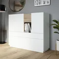 Produktbild: Forte LEWISVILLE Sideboard 180, minimalistisches Sideboard, 1-türig, Kippfach, Schublade, Holzwerkstoff, Wohnzimmer, Secret Grey | Valenica Eiche Holzdekor, 119,7 cm breit x 111,2 cm hoch x 41 cm tief