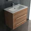 Produktbild: Alpenberger Waschbecken Badezimmer Waschtisch mit Unterschrank 60 cm Breit Hängend | Gäste WC Waschbecken mit Unterschrank Bad Möbel Modern Set | Kleiner Waschbeckenunterschrank Bambus Farbe
