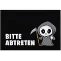 Produktbild: MoonWorks® Fußmatte mit Spruch Bitte abtreten Sensemann lustiges Wortspiel rutschfest & waschbar Schwarz 60x40cm