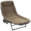 Produktbild: Nexos Trading Campingliege mit gepolstertem Kopfteil und Seitentasche – Gartenliege Camping-Bett Angel-Liege Bedchair klappbar - Farbe: Khaki/Grau 175x65 cm
