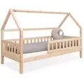 Produktbild: Ehrenkind Hausbett Lille aus massivem Kiefernholz (mit abnehmbarem Rausfallschutz aus massivem Holz, Erhältlich in Natur und Weiß Kinderbett 80x160/90x200 cm), höhenverstellbar, nachhaltiges Kiefernholz, hergestellt in Europa braun 90 cm x 200 cm