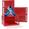 Produktbild: Lex21 - 6er Set Rote Schuhbox Stapelbar Aufbewahrungsbox Kunststoffbox Schuhkasten Schuhkarton Schuhorganizer bis Gr.47