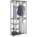 Produktbild: Garderobenständer Kleiderständer Wäscheständer Mit Ablage Schuhregal Aus Holz Und Stahl, Hängeregal, Schwarz-vintage - Woltu