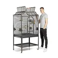 Produktbild: Montana Cages | Premium Vogelkäfig Madeira III großer Vogelkäfig für Sittiche, inkl. Anflugklappe, Freisitz, 4 Edelstahlnäpfe, AVILON Pulverbeschichtung, Antik Edition, ca. 90 x 70 x 170cm