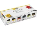 Produktbild: KREUL 78500 - Farbintensive Acryl Holzlasur im Set, 6 x 20 ml Farbe in Weiß, Sonnengelb, Cherry, Ultramarin, Pistazie, Maron und Pinsel für unbehandeltes, natürliches Holz und saugende Naturpapiere