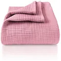 Produktbild: Laynenburg Tagesdecke Musselin aus 100% Baumwolle – Baumwolldecke, Kuscheldecke, Wohndecke als Sommerdecke, Bett-Überwurf, Couch-Überwurf, Sofa-Decke rosa 180 cm x 220 cm