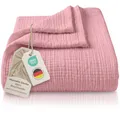 Produktbild: LAYNENBURG Premium Musselin Tagesdecke 180x220 cm - 100% Baumwolle - extraweiche Baumwolldecke als Kuscheldecke, Bett-Überwurf, Sofa-Überwurf, Couch-Überwurf - warme Sofa-Decke (Altrosa)
