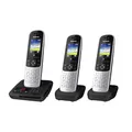 Produktbild: Panasonic KX-TGH723GS Schnurlostelefon mit Anrufbeantworter 3er Set (DECT Telefon, strahlungsarm, Farbdisplay, Anrufsperre, Freisprechen) schwarz