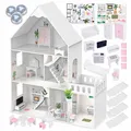 Produktbild: Großes Puppenhaus aus Holz mit Möbeln 118cm XXL Villa mit LED und Garage
