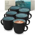 Produktbild: Sänger Vigo | Kaffeebecher 6 Personen, Steingut Kaffeetassen Set 6er, Tassen Set Teetasse Set spülmaschinenfest mikrowellenfest, Coffee Mug blau mit schwarzen Rand 400 ml | VALUE COLLECTION