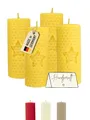 Produktbild: Wachsmann Adventskerzen 4er-Set gelb Stern – 100% Bienenwachs, handgerollt, Made in Germany – Stumpenkerzen für Adventskranz & Weihnachten (4×10 cm, 6 Stunden Brenndauer), Bienenwachskerzen Geschenk