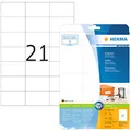 Produktbild: HERMA 8634 Adressetiketten, 10 Blatt, 70 x 42,3 mm, 21 pro A4 Bogen, 210 Stück, selbstklebend, bedruckbar, matt, blanko Papier Adressaufkleber Etiketten, weiß