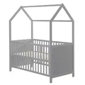 Produktbild: roba Hausbett 70 x 140 cm - FSC zertifiziert - Babybett in Hausoptik - Höhenverstellbar - Umbaubar zum Juniorbett - Holz taupe