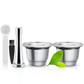 Produktbild: i Cafilas Nespresso-Kapseln wiederverwendbar, Edelstahl, 2 Stück wiederbefüllbare Pads für Nespresso+ 1 Tamper + 1 Löffel + 1 Bürste