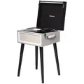 Produktbild: Denver VPR-250 freistehender Retro Schallplattenspieler mit Bluetooth Plattenspieler (Riemenantrieb, Retro-Look mit Kofferdesign und schwarzen Beinen) silberfarben
