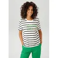 Produktbild: T-Shirt ANISTON CASUAL, Damen, Gr. 48, schwarz (wollweiß, schwarz, apfelgrün), Single Jersey, Obermaterial: 100% Baumwolle, geringelt, gestreift, lässig geschnitten hüftlang, Rundhals, Shirts T-Shirt, im Streifen-Dessin mit Statement-Schriftzug
