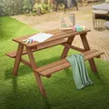 Produktbild: ML-Design Kindersitzgarnitur für Draußen, Braun, Sitzgruppe Outdoor 2 Bänke mit Tisch, Garten Kindersitzgruppe mit 4 Plätzen, Sitzgarnitur für Kinder Massivholz, Picknicktisch Kinder, Spielsitzgruppe