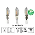Produktbild: Ersatzbirne LED Lichterkette Riffelkerze Kette 3er Set Sockel E10 12 V 0,5 W