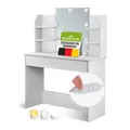 Produktbild: Juskys Schminktisch Bella 108 x 40 x 140 cm in Weiß mit Spiegel, LED, Schublade & 4 Ablagefächern