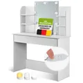 Produktbild: Schminktisch Kosmetiktisch Frisiertisch Spiegel Kommode LED Weiß modern Juskys®
